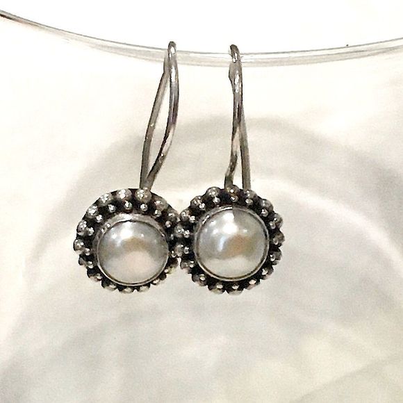 Vintage Sterling Silver Mabe Pearl Drop Earrings - Picture 2 of 7